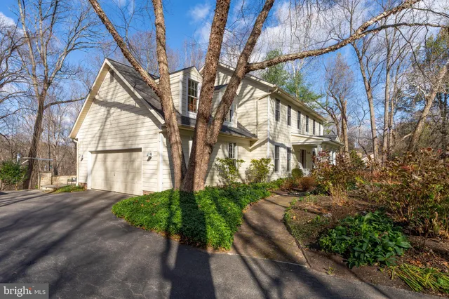 a view of a house with small yard plants and large tree