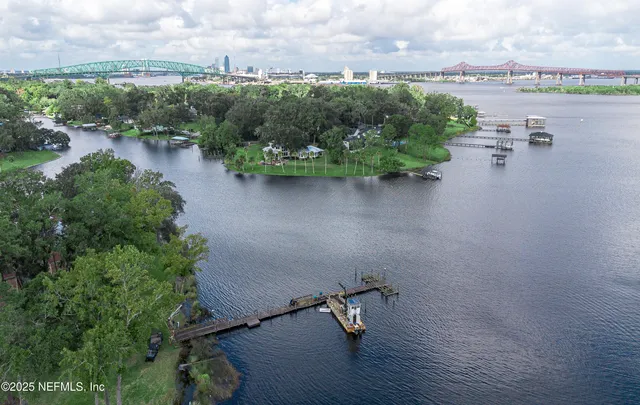 a view of a lake with houses