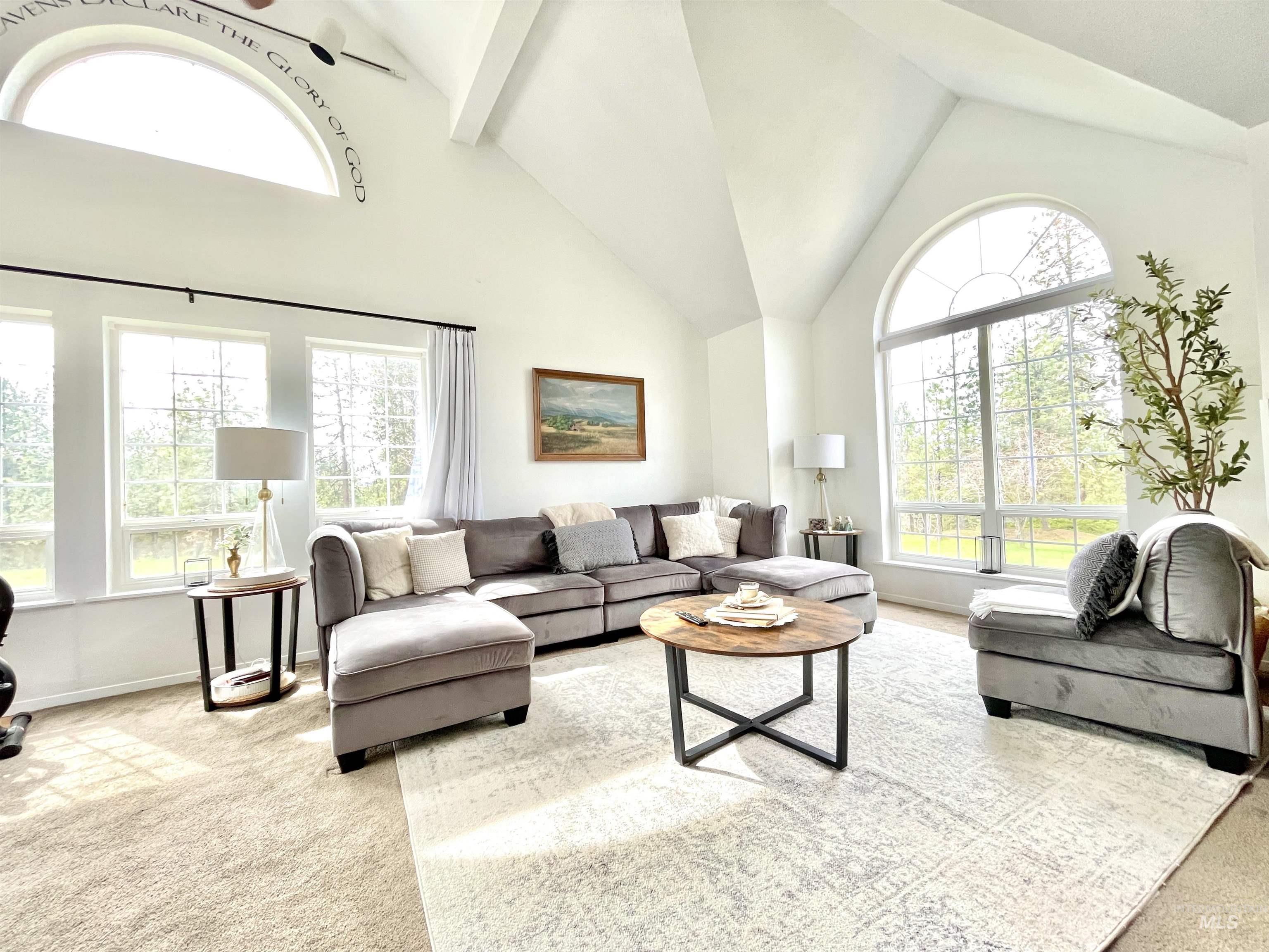 637 Leitch Creek Road Kooskia, ID 83539 - Photo 2 of 38 Carpeted living area with lofted ceiling and baseboards