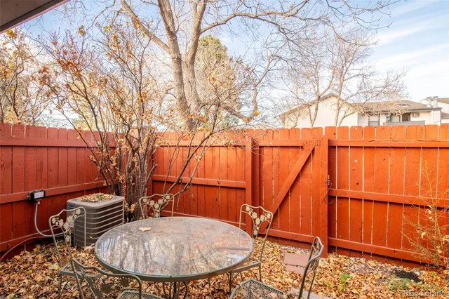 an outdoor space with seating area