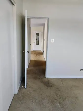 an empty room with a door