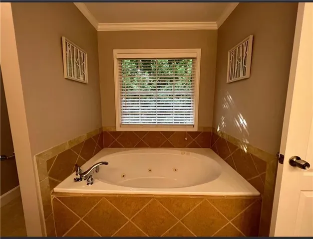 a bathroom with a bathtub