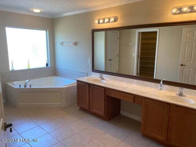 3301 Turkey Creek Drive Green Cove Springs, FL 32043 - Photo 22 of 36 a bathroom with a granite countertop bathtub sink and mirror