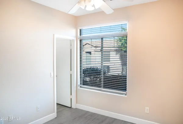 a view of a room that has a window in it