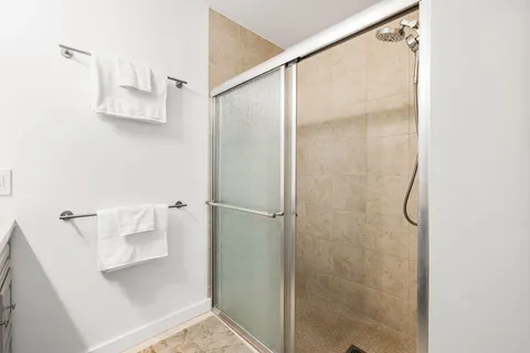a bathroom with a shower