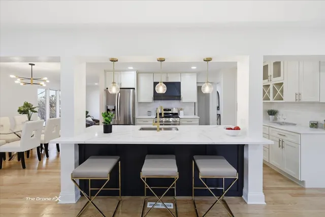 a view of a dining room kitchen counter top space and dining room
