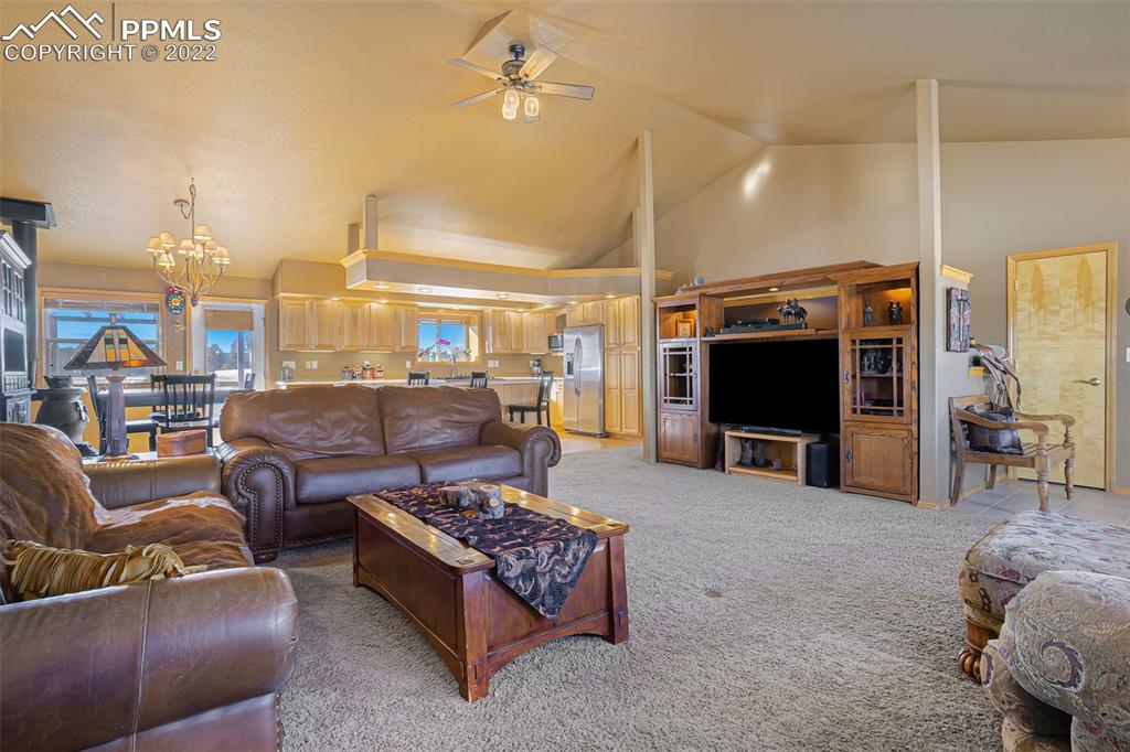 10695 Walker Road Colorado Springs, CO 80908 - Photo 8 of 49 a living room with furniture a flat screen tv and a fireplace