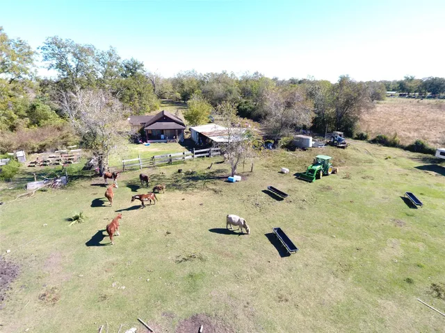 a view of a dry yard with trees