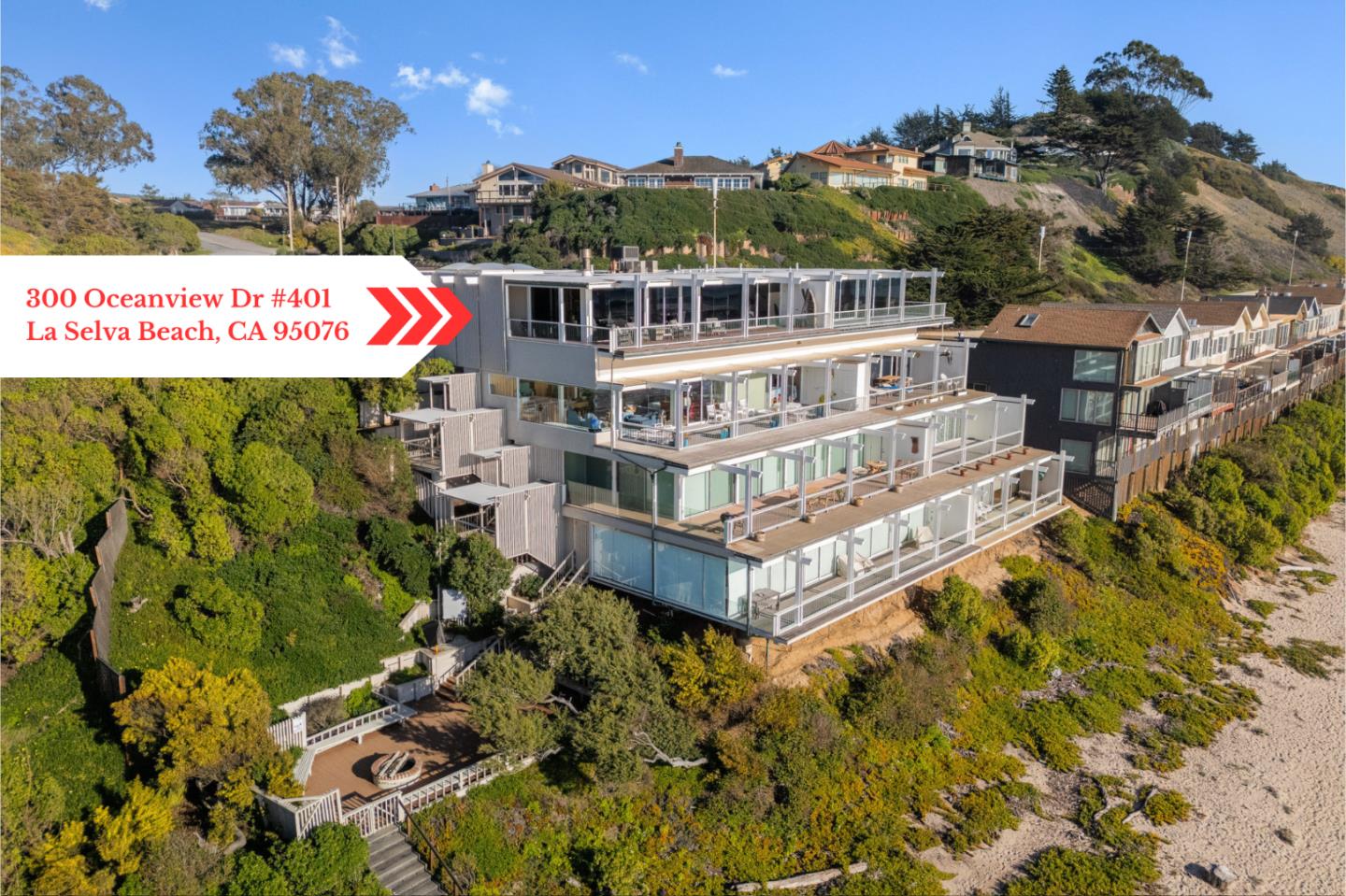 300 Oceanview Drive, Unit 401 La Selva Beach, CA 95076 - Photo 44 of 44 an aerial view of a house with swimming pool and large trees