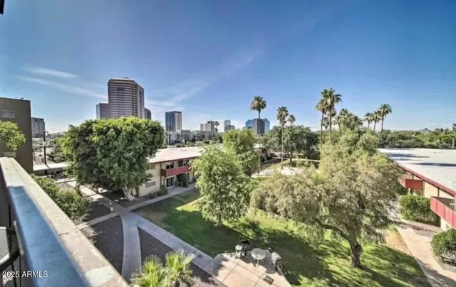 a view of a city from a balcony