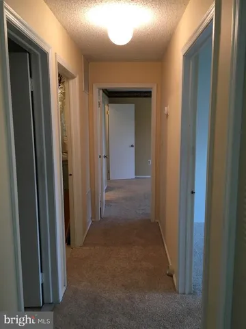 a view of a hallway to rooms