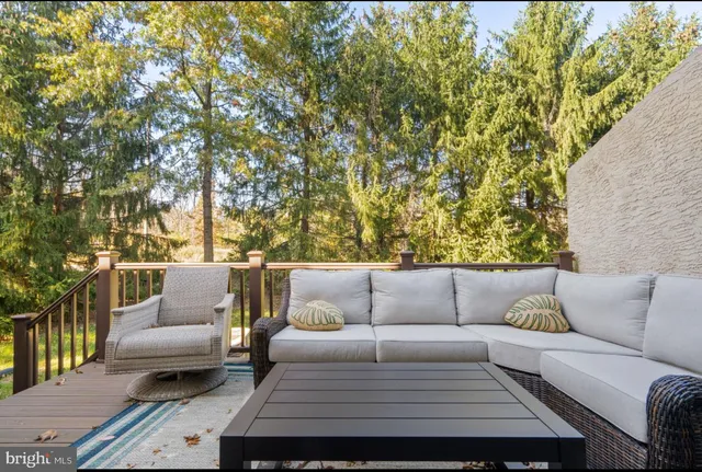a view of patio with couches and a potted plant