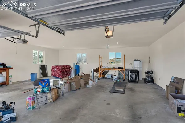 a view of a garage with couch