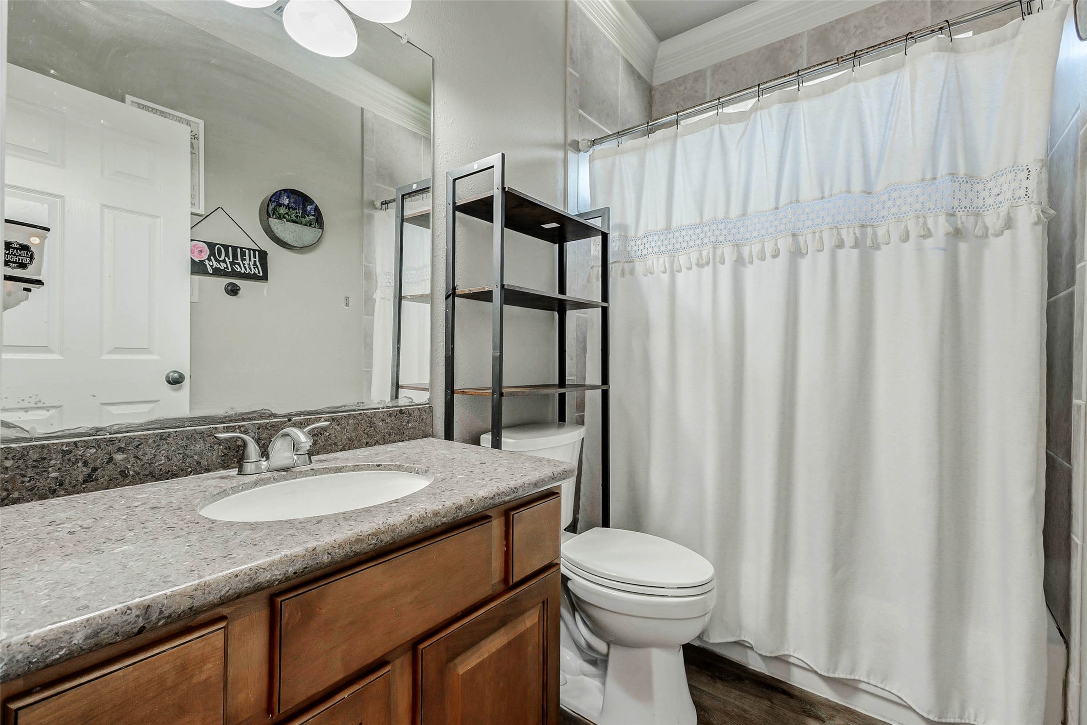 4403 Wickby Street Fulshear, TX 77441 - Photo 30 of 50 a bathroom with a granite countertop sink toilet and shower