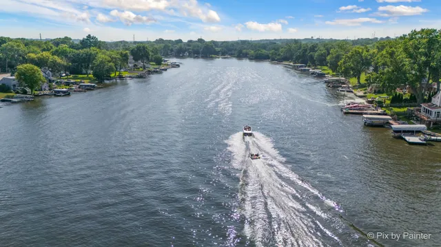 a view of a lake with a mountain view