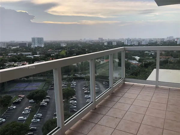 a view of a balcony with an outdoor space