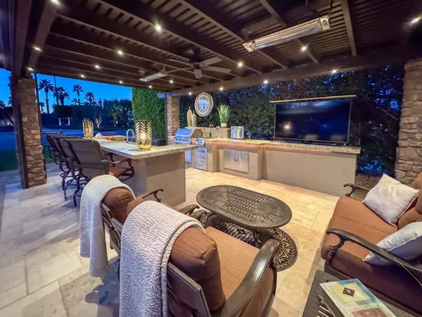 a view of a garden with a tree in the garden