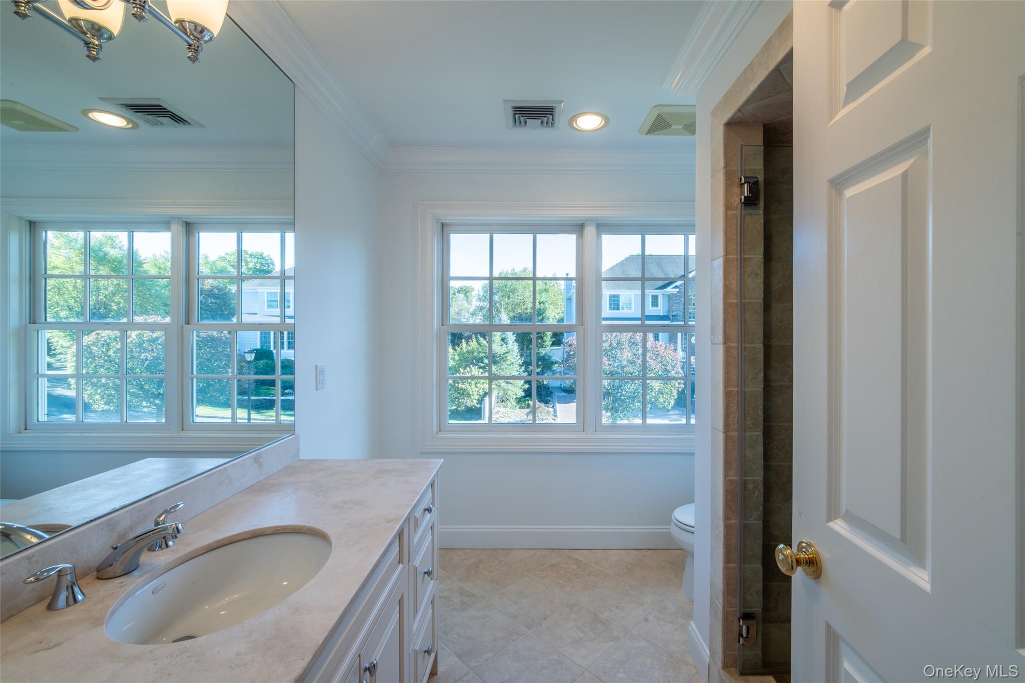 1 Mill Pond Lane New Rochelle, NY 10805 - Photo 27 of 38 a bathroom with a granite countertop sink and a window