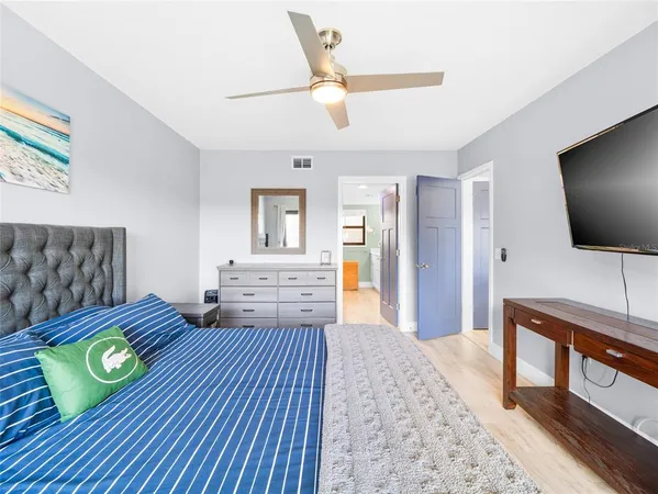 a bedroom with furniture and a flat screen tv