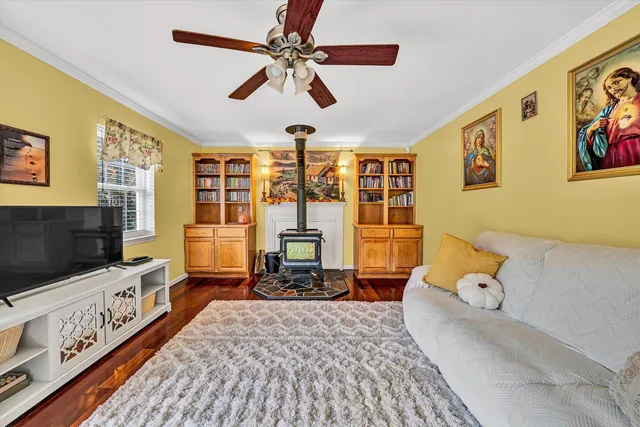 a view of a yard with a tree