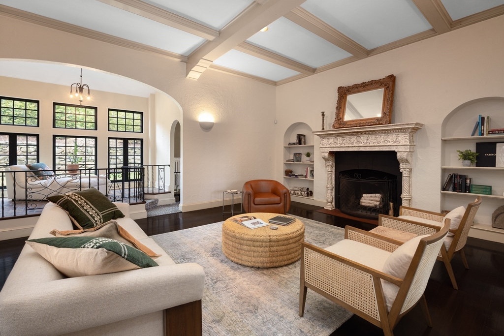 116 Chestnut Hill Road Newton, MA 02467 - Photo 6 of 18 a living room with furniture a fireplace and large windows