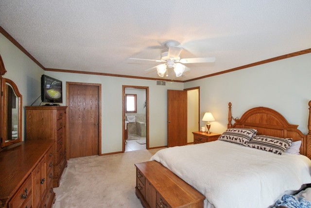 7417 East Maize Road Ridott, IL 61067 - Photo 23 of 46 a bedroom with a bed and a chandelier