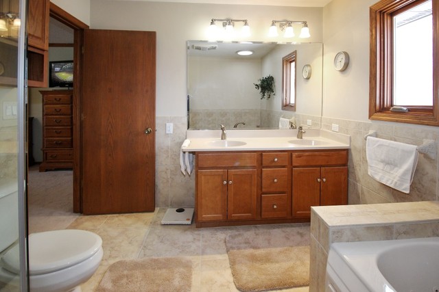 7417 East Maize Road Ridott, IL 61067 - Photo 25 of 46 a spacious bathroom with a granite countertop sink a toilet and a mirror