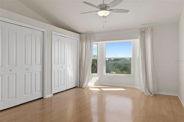 a view of a room with a large window