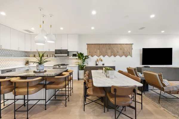 a view of a dining area with furniture