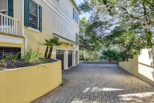 a view of a yard with flower plants