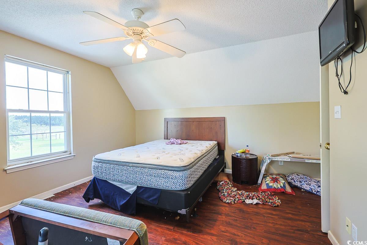 210 Rail Street Longs, SC 29568 - Photo 24 of 32 Bedroom featuring lofted ceiling, wood finished floors, ceiling fan, and a textured ceiling