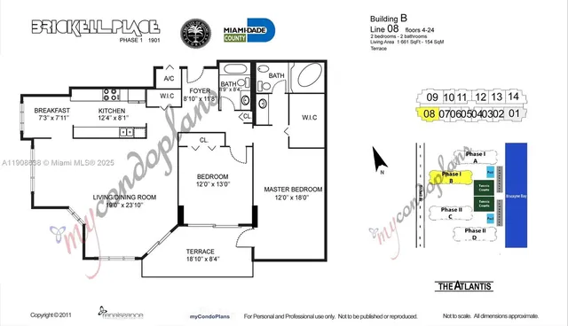$725,000 | 1901 Brickell Avenue, Unit B1408, Miami, FL 33129