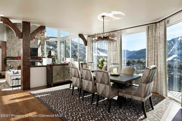 a view of a dining room and livingroom