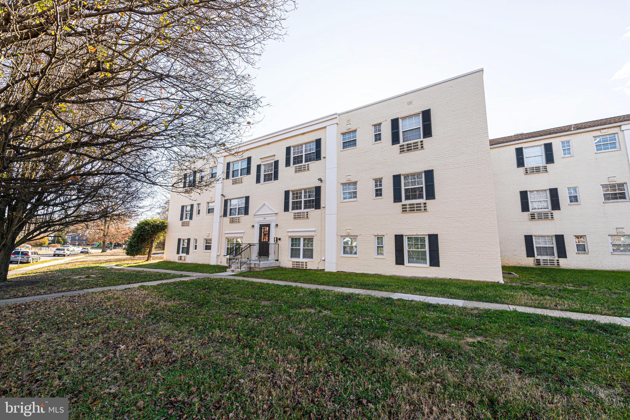a large building with a yard