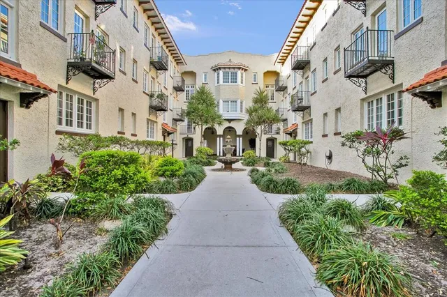 a view of a building with garden