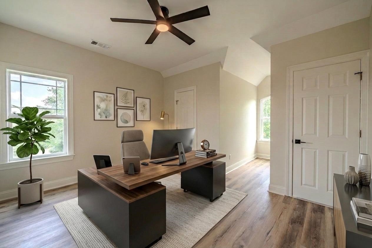 851 Rivers Edge Drive Bath Springs, TN 38311 - Photo 4 of 39 Dedicated room with wood-finish flooring, two large windows, a ceiling fan with integrated lighting, and crown molding