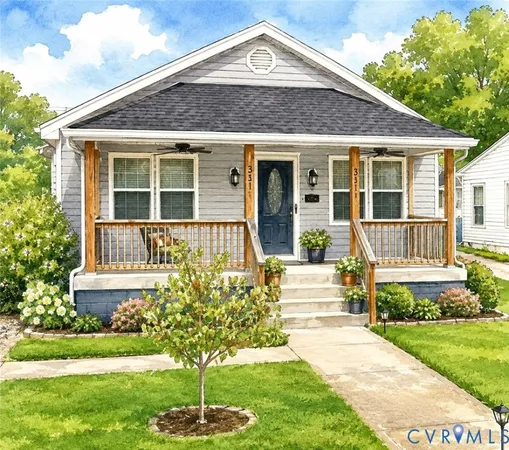 a front view of a house with a yard and fountain