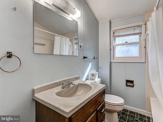 a bathroom with a sink toilet and mirror