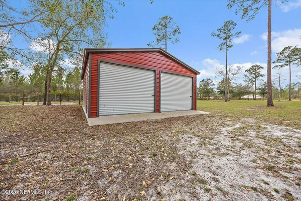 a view of a garage with furniture