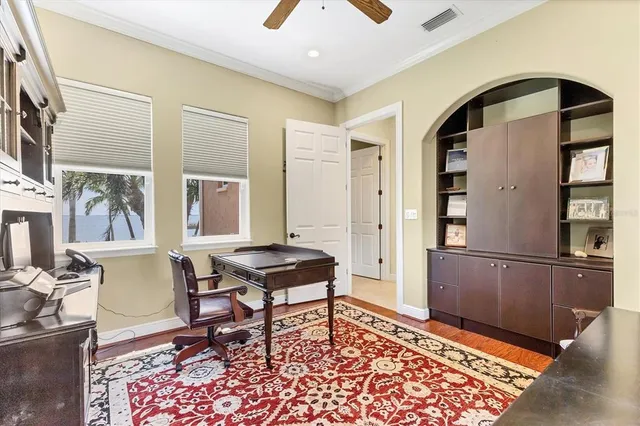 a living room with a couch and a table