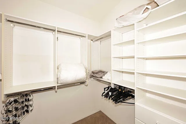 a view of walk in closet with clothes and shoes