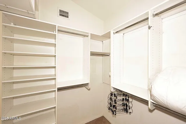 a view of walk in closet with empty racks