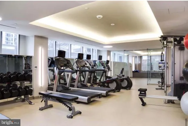 a view of a room with gym equipment