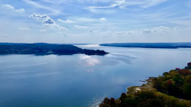 a view of lake and mountain