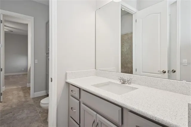 a bathroom with a sink a toilet and a mirror