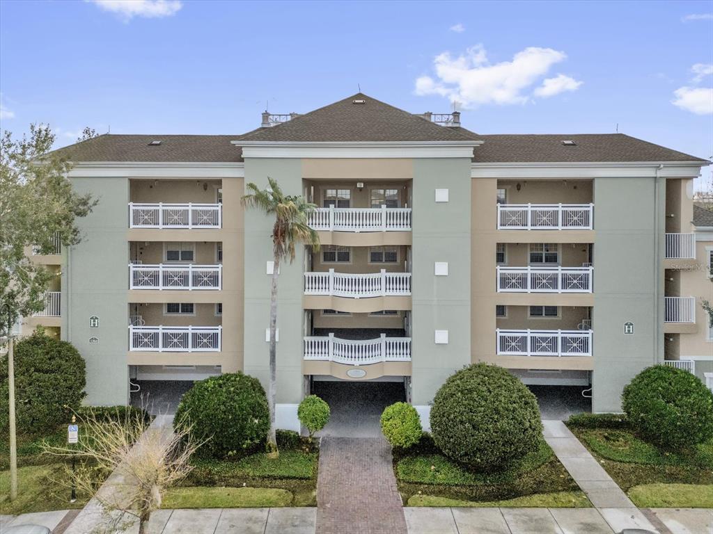 a front view of multi story residential apartment building