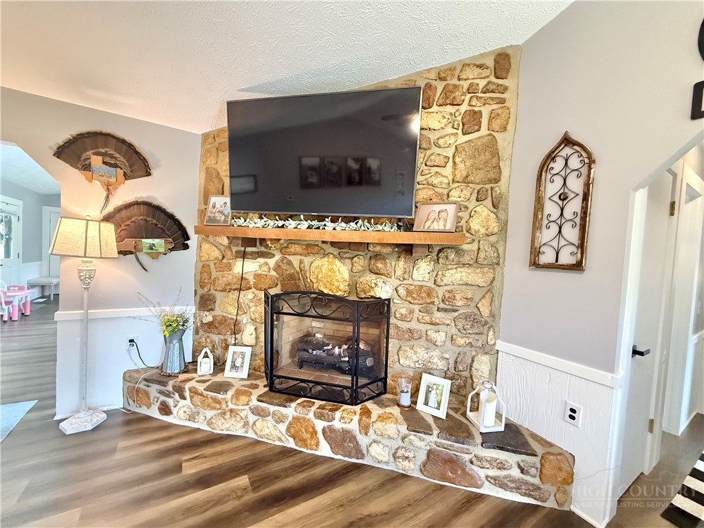1315 Irwin Grocery Road Laurel Springs, NC 28644 - Photo 7 of 22 a living room with a fireplace and a flat screen tv