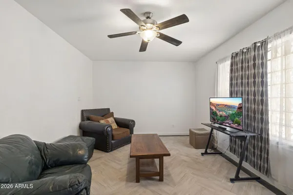 a living room with furniture