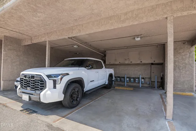 a view of a car in garage