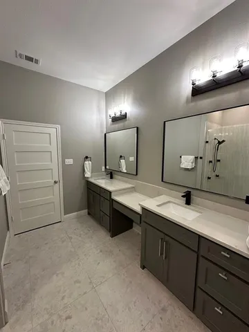 a bathroom with shower